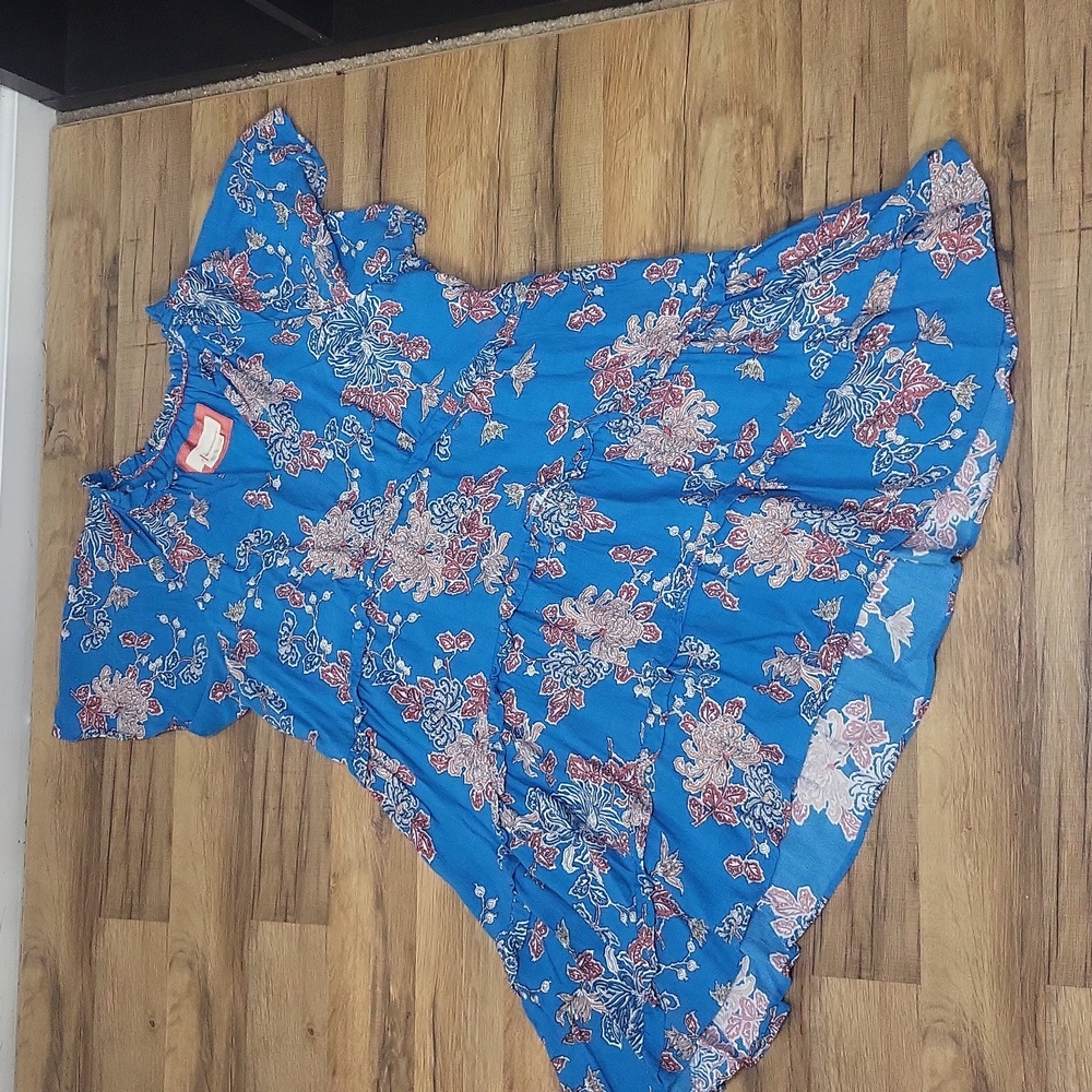 By ANTHROPOLOGIE Blue Robin Tiered Floral Mini Dress Size L - Picture 10 of 15